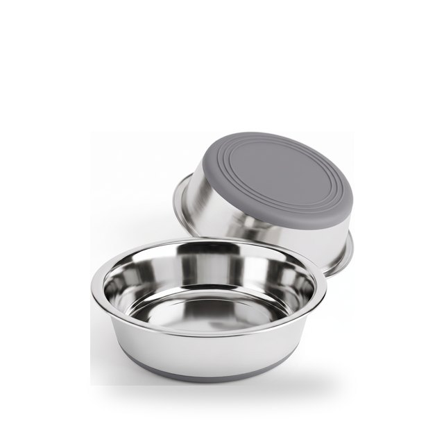 Two 820 ml stainless steel bowls, one upturned to show the dark grey base