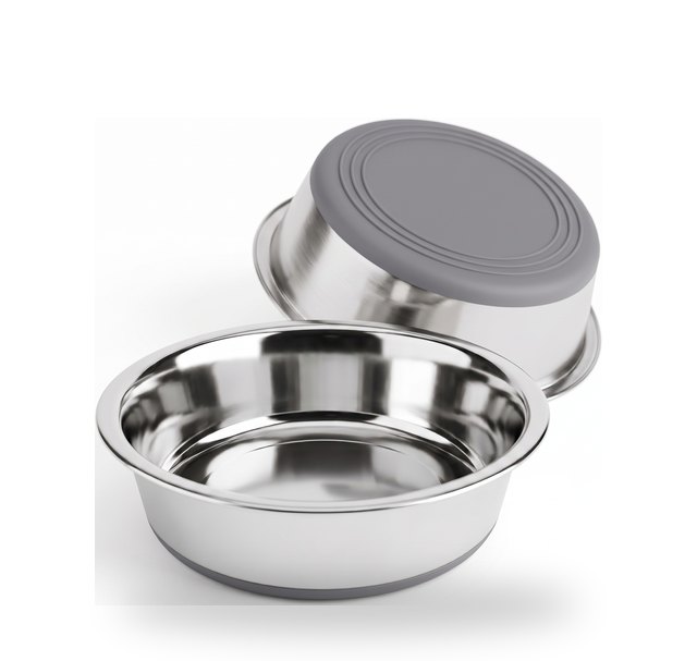 Two 1800 ml stainless steel bowls, one upturned to show the dark grey base