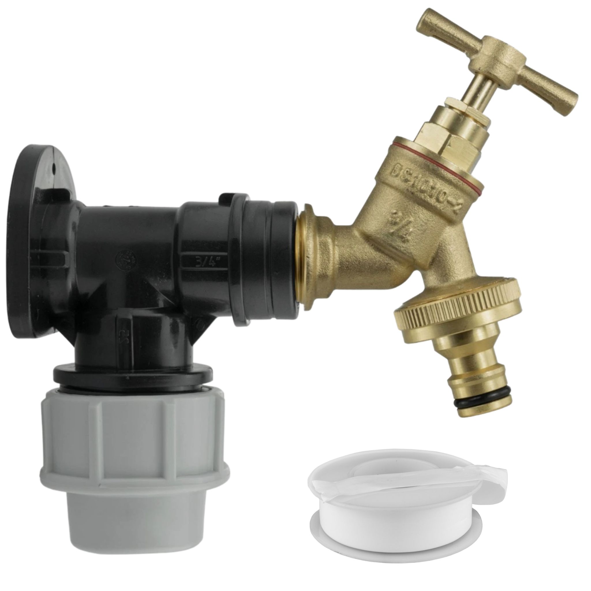Outside Tap Kit, 3/4 inch Brass Tap, 32 mm MDPE Wall Plate