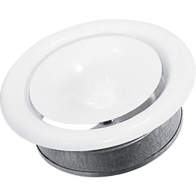 White round ceiling vent diffuser with a raised central disc and a metal duct collar