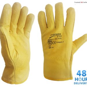 Driver Work Gloves Soft Grain Leather Fleece Lined
