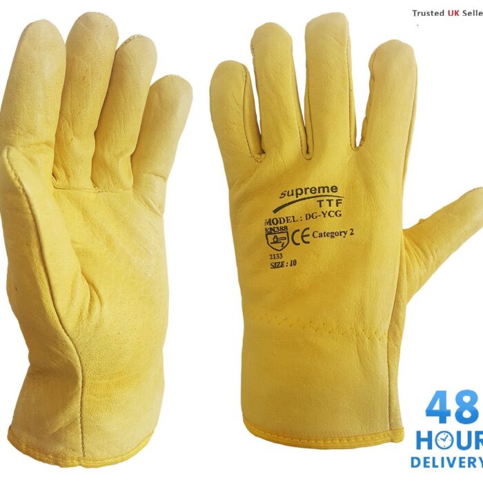 Driver Gloves Grain Leather Fleece Lined EN388
