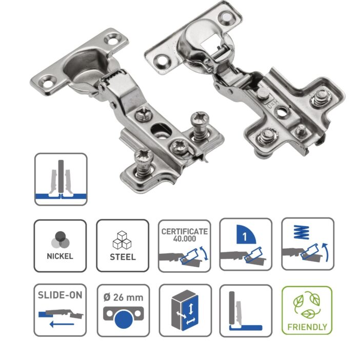 Spring Close Cabinet Hinge 26mm Half Overlay