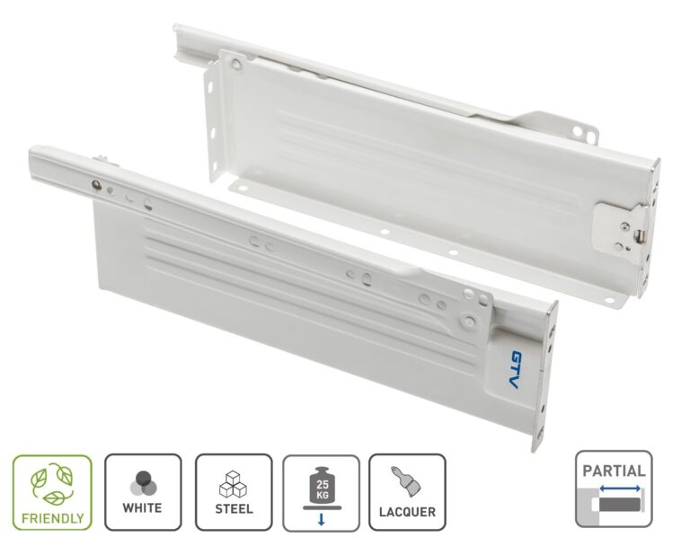 White metal drawer sides and matching roller runners