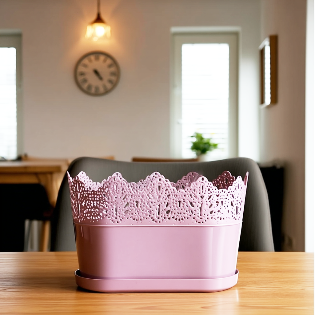 Oval Planter with Saucer Lace-Effect - Image 5
