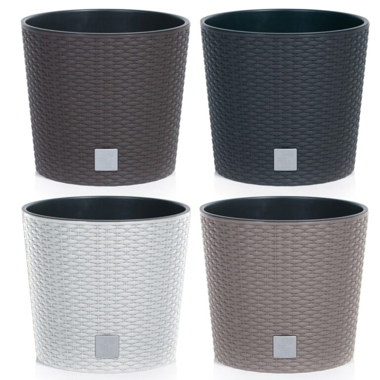 Round Planter with Insert Rattan-Effect