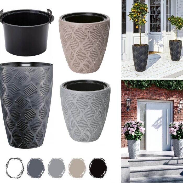 Round Tall Planter with Insert 3D-Textured
