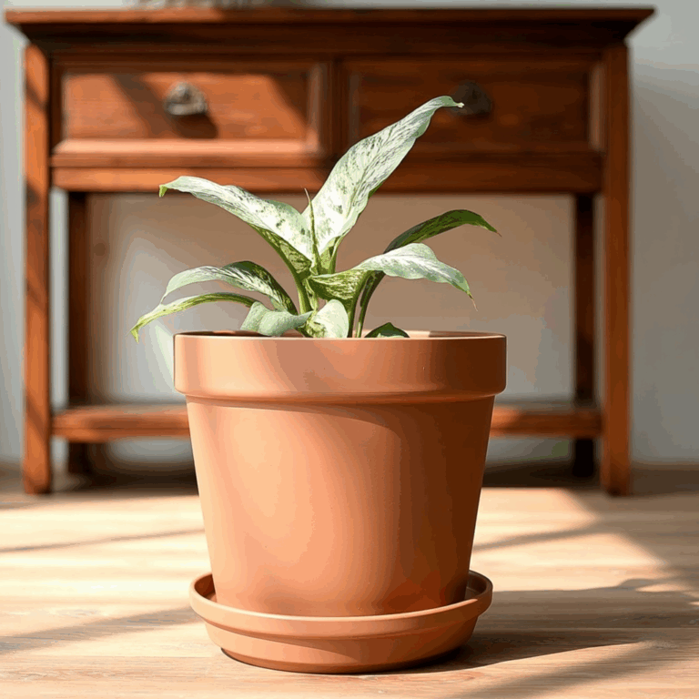 Terracotta-Effect Round Plant Pot With Saucer