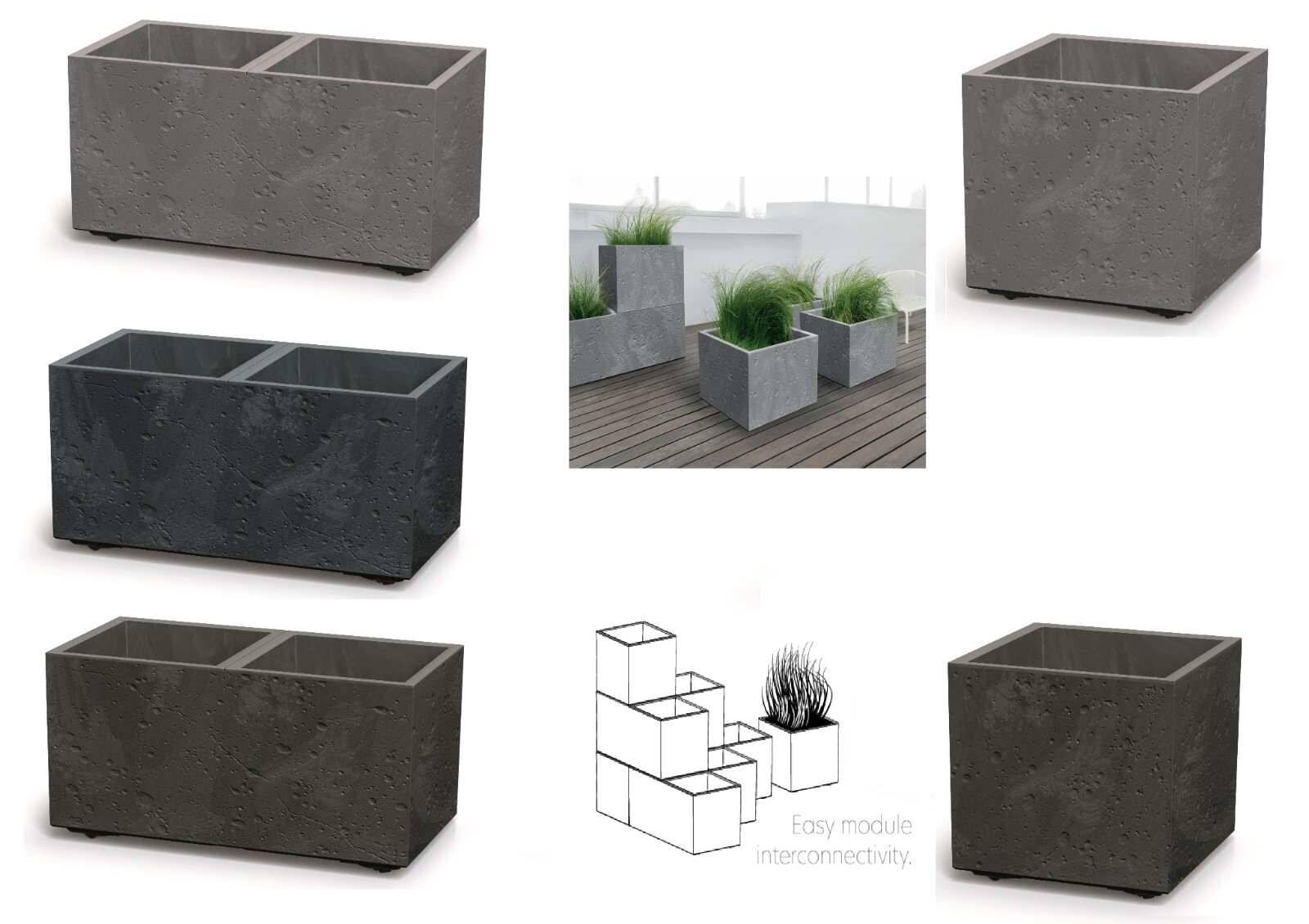 Square Planter Stacking with Insert Concrete-Effect - Image 2