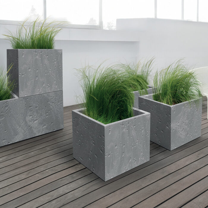 Square Planter Stacking with Insert Concrete-Effect