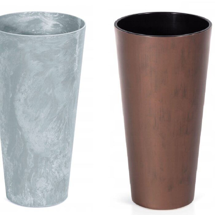 Round Tall Planter Concrete and Steel-Effect