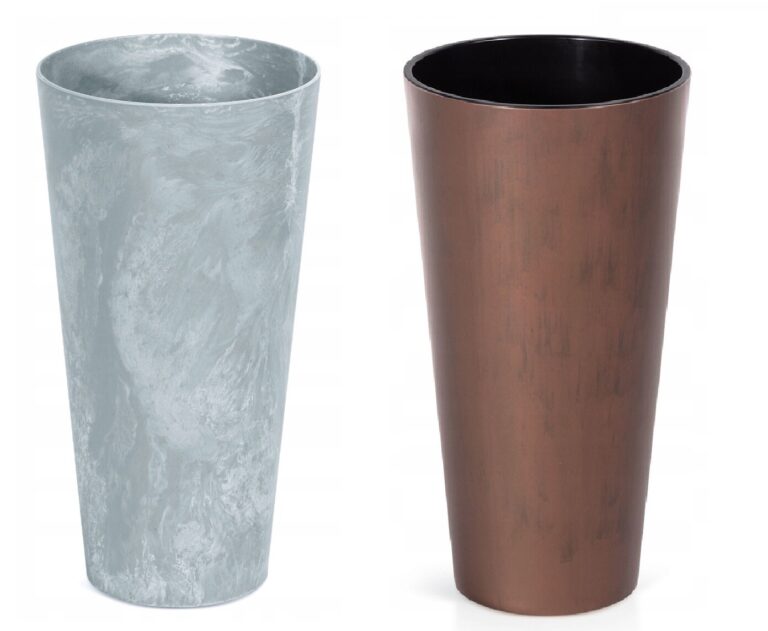 Round Tall Planter Concrete and Steel-Effect