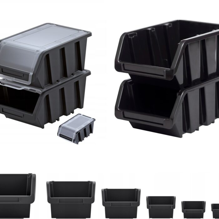 Stackable Open-Front Storage Bin Black