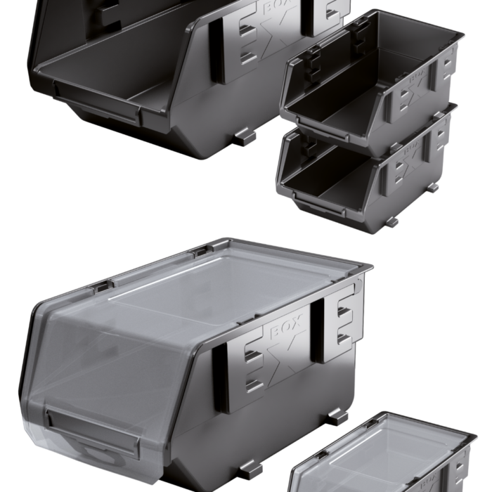 Stackable Open-Front Storage Bins with Wall Boards
