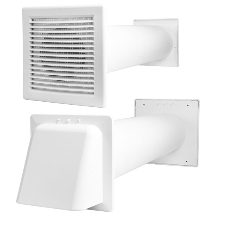 100mm Through-Wall Vent Kit Square Grille Pipe & Hood