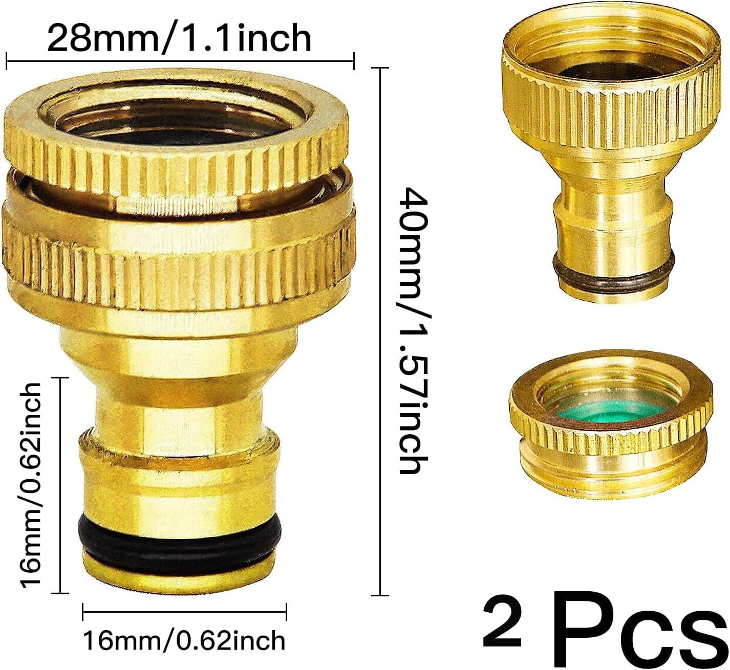 Tap Connector 1/2in & 3/4in Brass for Hose Pack of 2 - Image 3