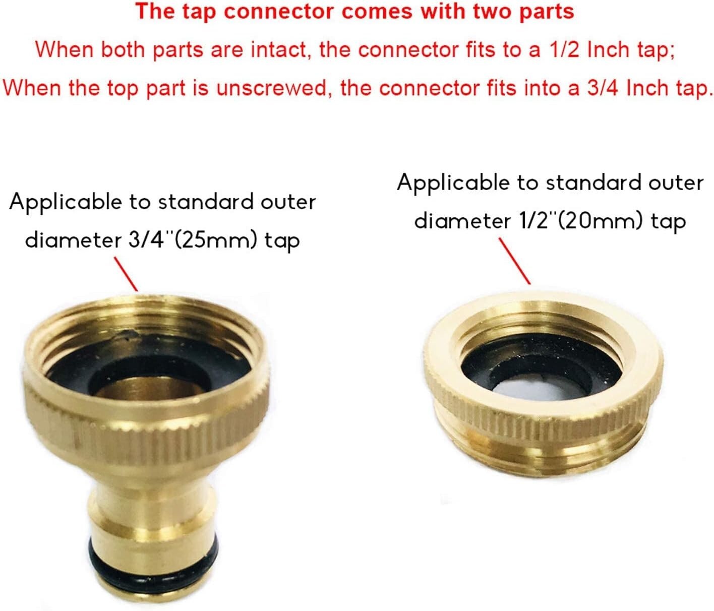 Tap Connector 1/2in & 3/4in Brass for Hose Pack of 2 - Image 8