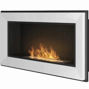 Bioethanol Wall Fireplace White Frame with Glass
