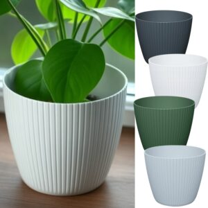 Round Plant Pot Cover with Vertical Grooves