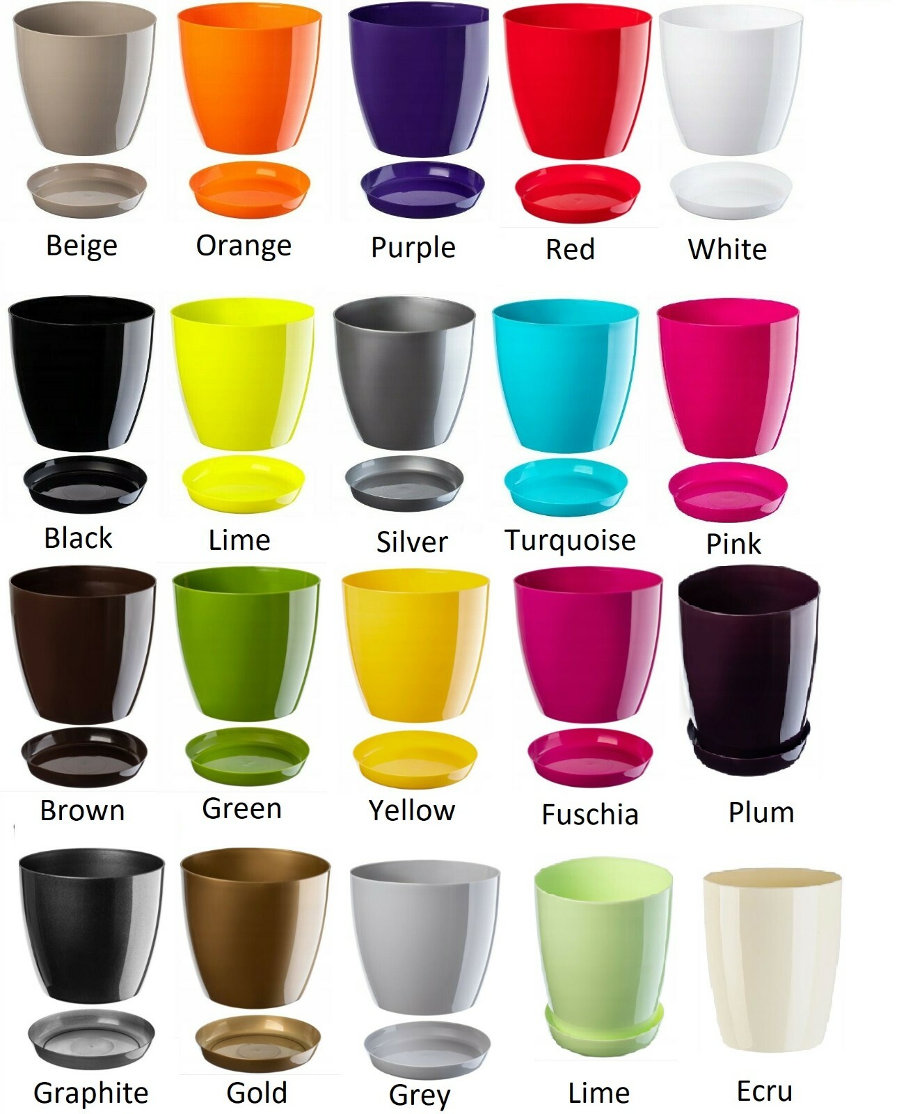 Gloss Round Plant Pot with Saucer 9.5-28cm - Image 2