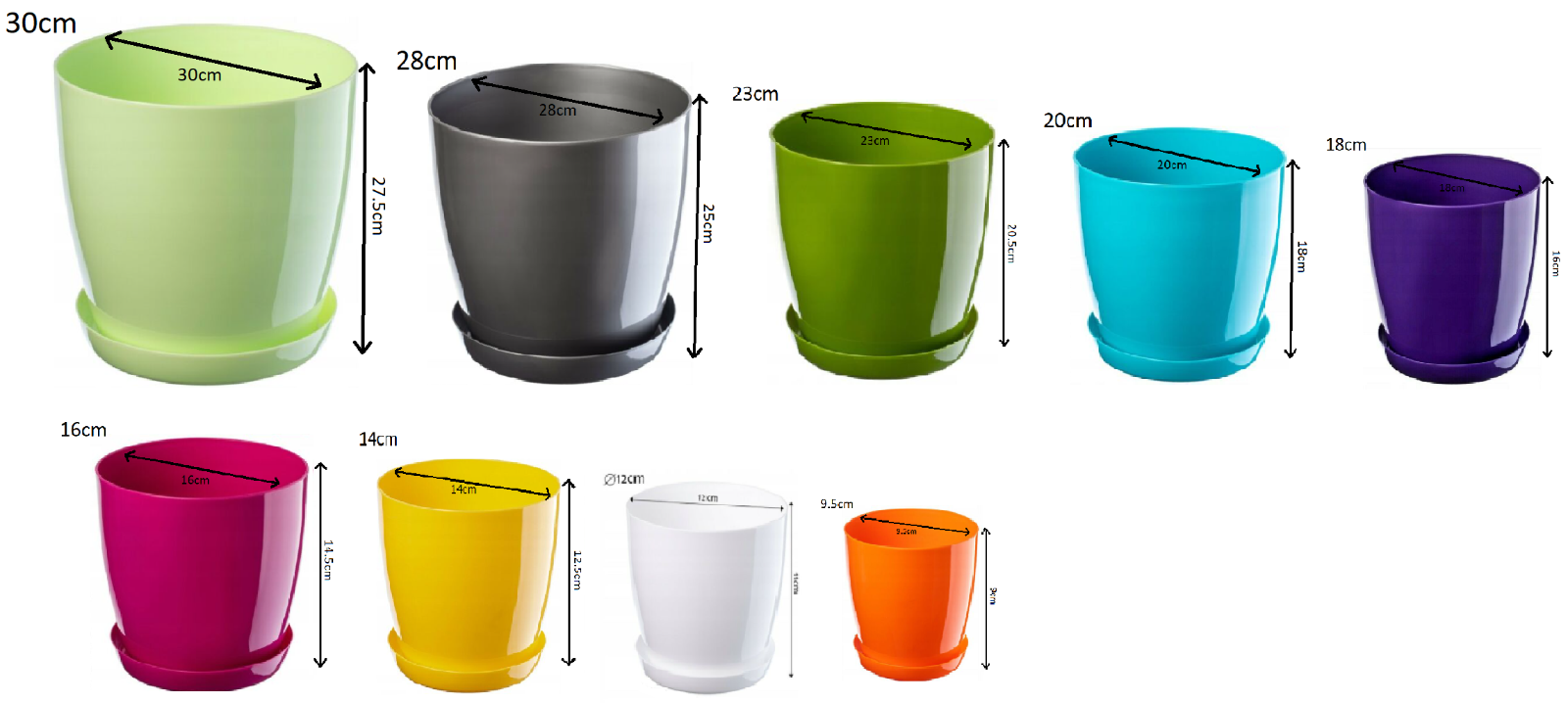 Gloss Round Plant Pot with Saucer 9.5-28cm - Image 3