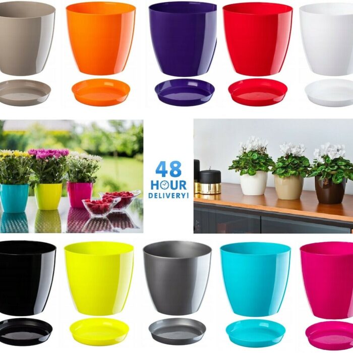 Gloss Round Plant Pot with Saucer 9.5-28cm