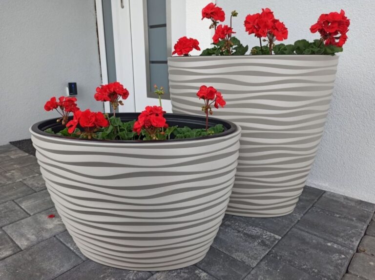 Oval Tall Planter with Insert Dunes-Effect Light Grey