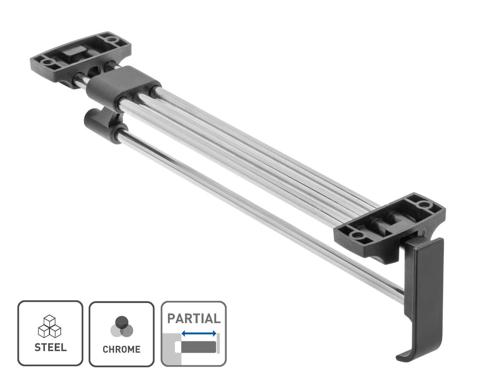 Pull-Out Wardrobe Rail Chrome No Fixings