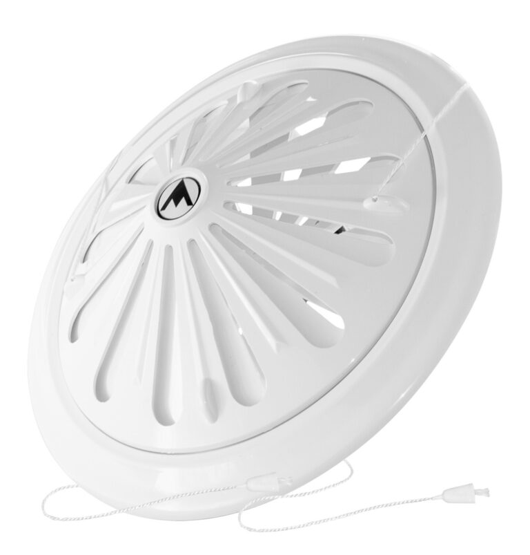White round vent grille with radial openings and two pull cords