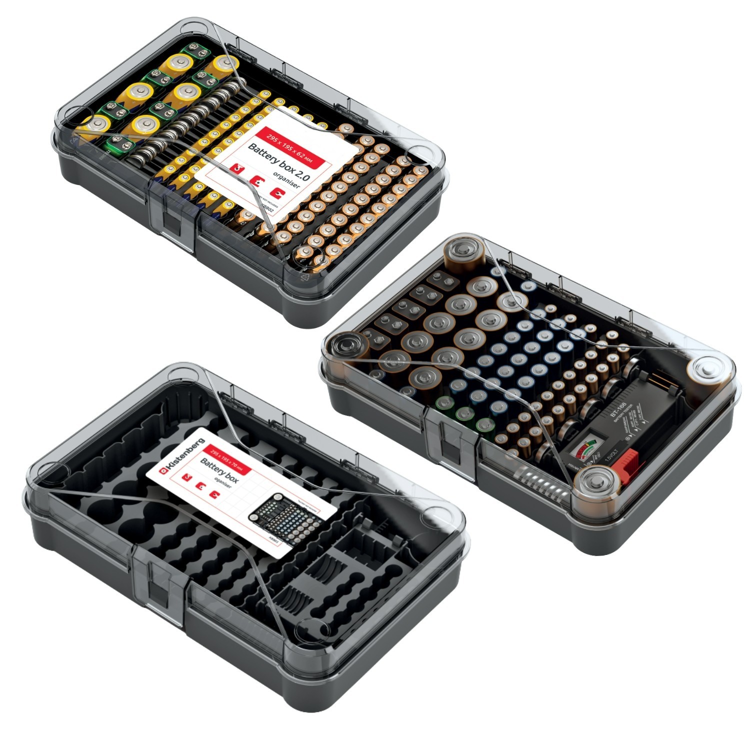 Battery Organiser Box with Clear Lid Wall-Mountable