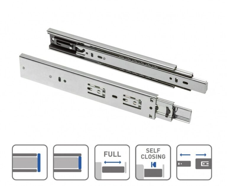 Pair of GTV H45 steel ball bearing drawer runners on a white background
