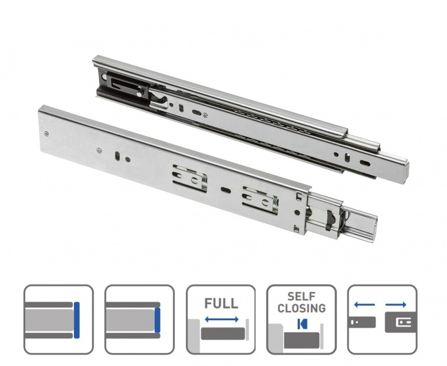 Pair of GTV H45 steel ball bearing drawer runners on a white background