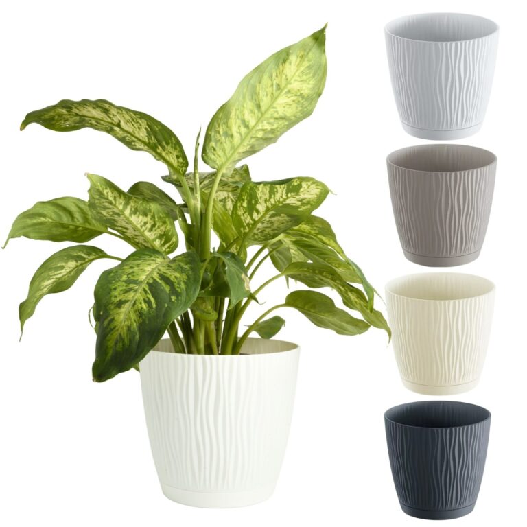 Wave-Texture Round Plant Pot With Saucer