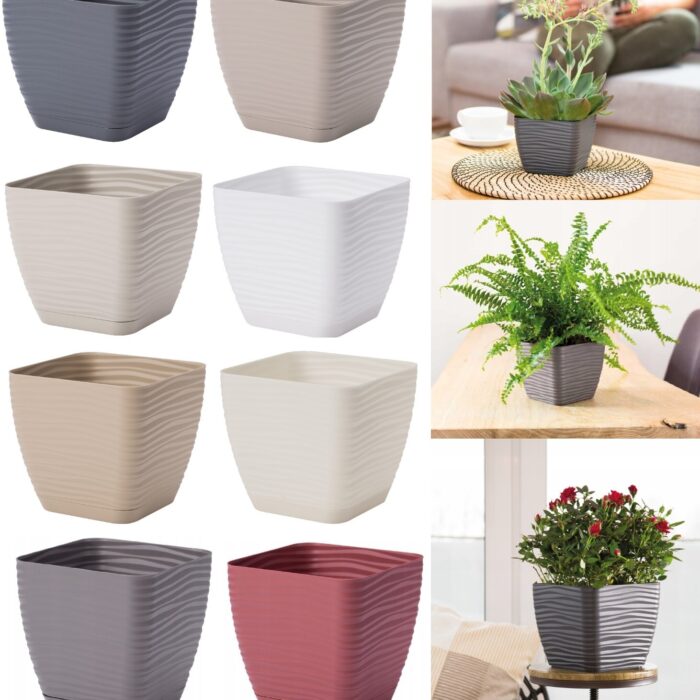 Square Plant Pot Cover Plastic Textured