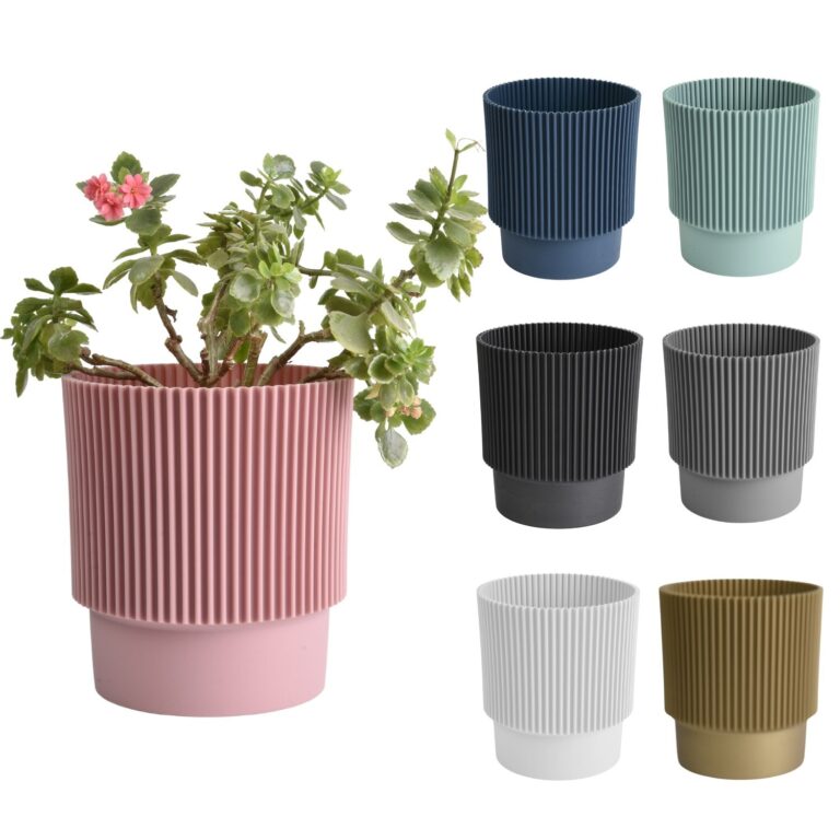 Round Planter with Saucer Striped