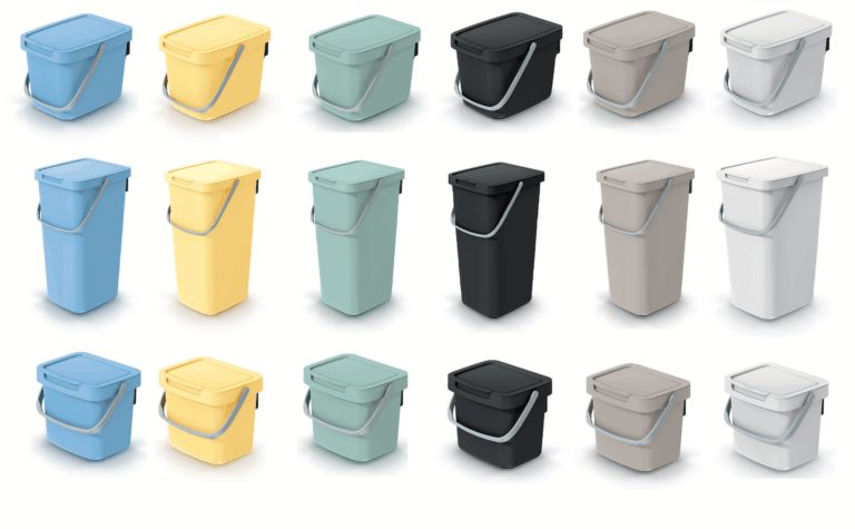 Systema Q Collect lidded recycling bins in different sizes and colours with carry handles