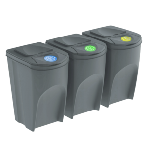 Recycling Bins Stackable Set of 3 x 35L Grey