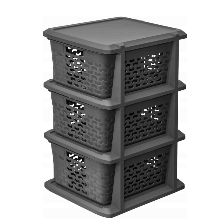 3-Tier Storage Basket Tower with Pull-Out Baskets