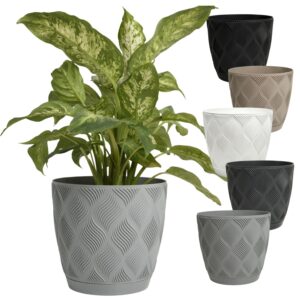 Textured Round Planter Pot with Saucer Recycled Plastic