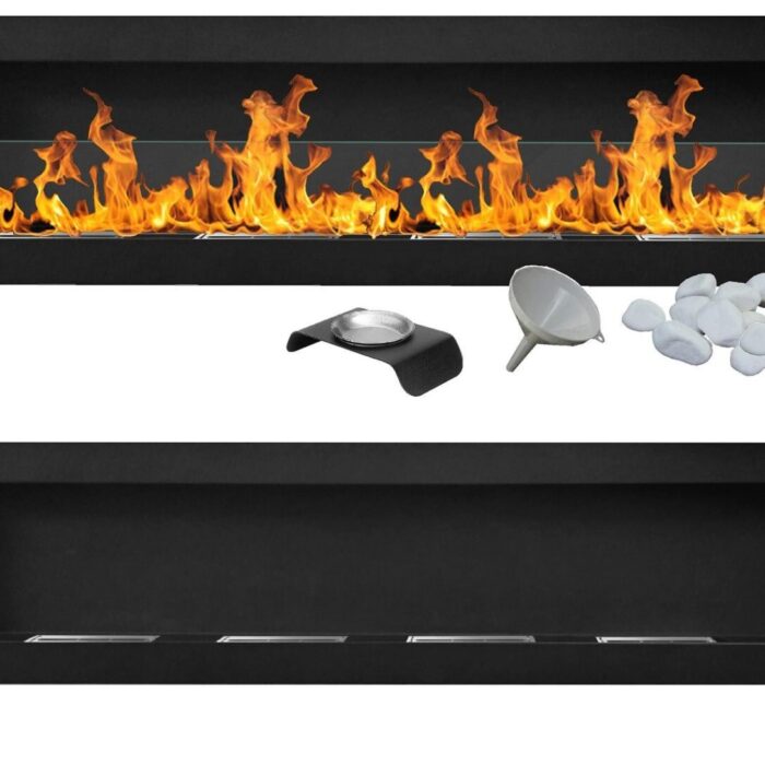 Bioethanol Wall Fireplace Matt Black 1800 x 400mm v2