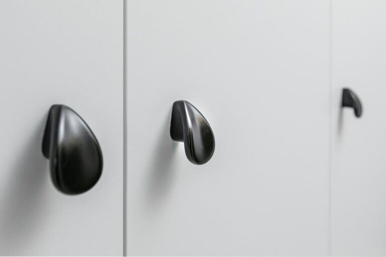 Dark Venice cabinet knobs fitted to white cupboard doors
