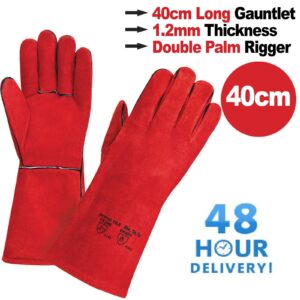 Welding Gauntlets Red Split Leather Safety Gloves