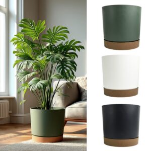 Round Plant Pot with Saucer Matte Two Tone