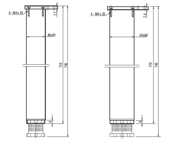 Adjustable Square Table Leg 46mm Aluminium - Image 3