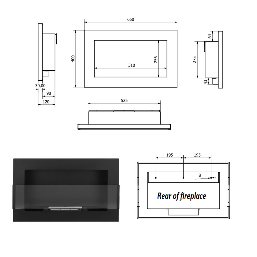 Bioethanol Wall Fireplace 650 x 400mm - Image 2