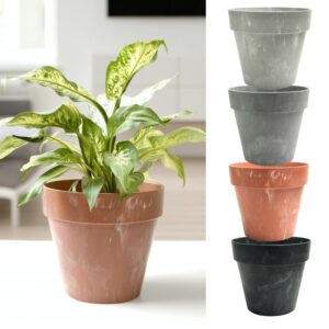 Plant Pot Concrete Effect Round Plastic Planter