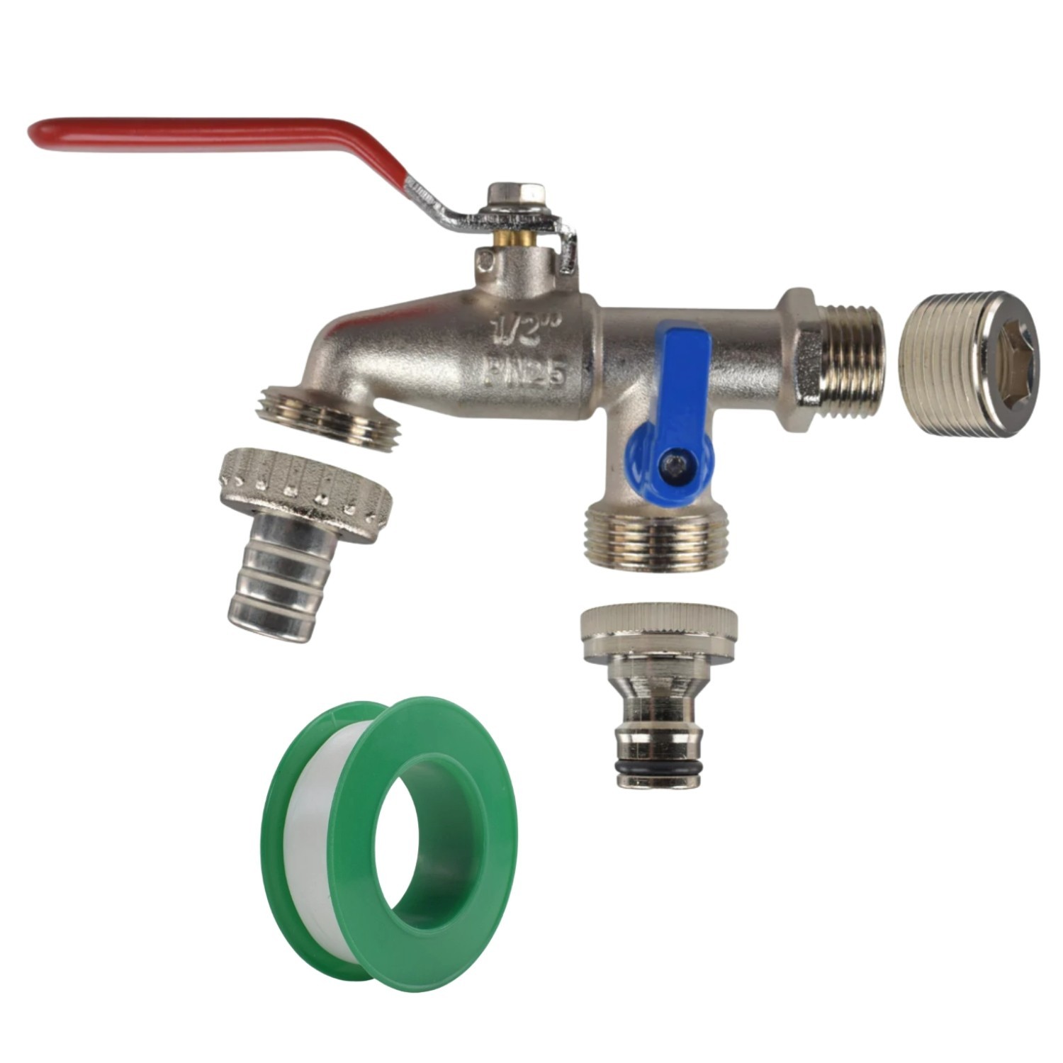 Double Lever Garden Tap with Hose Outlets Kit