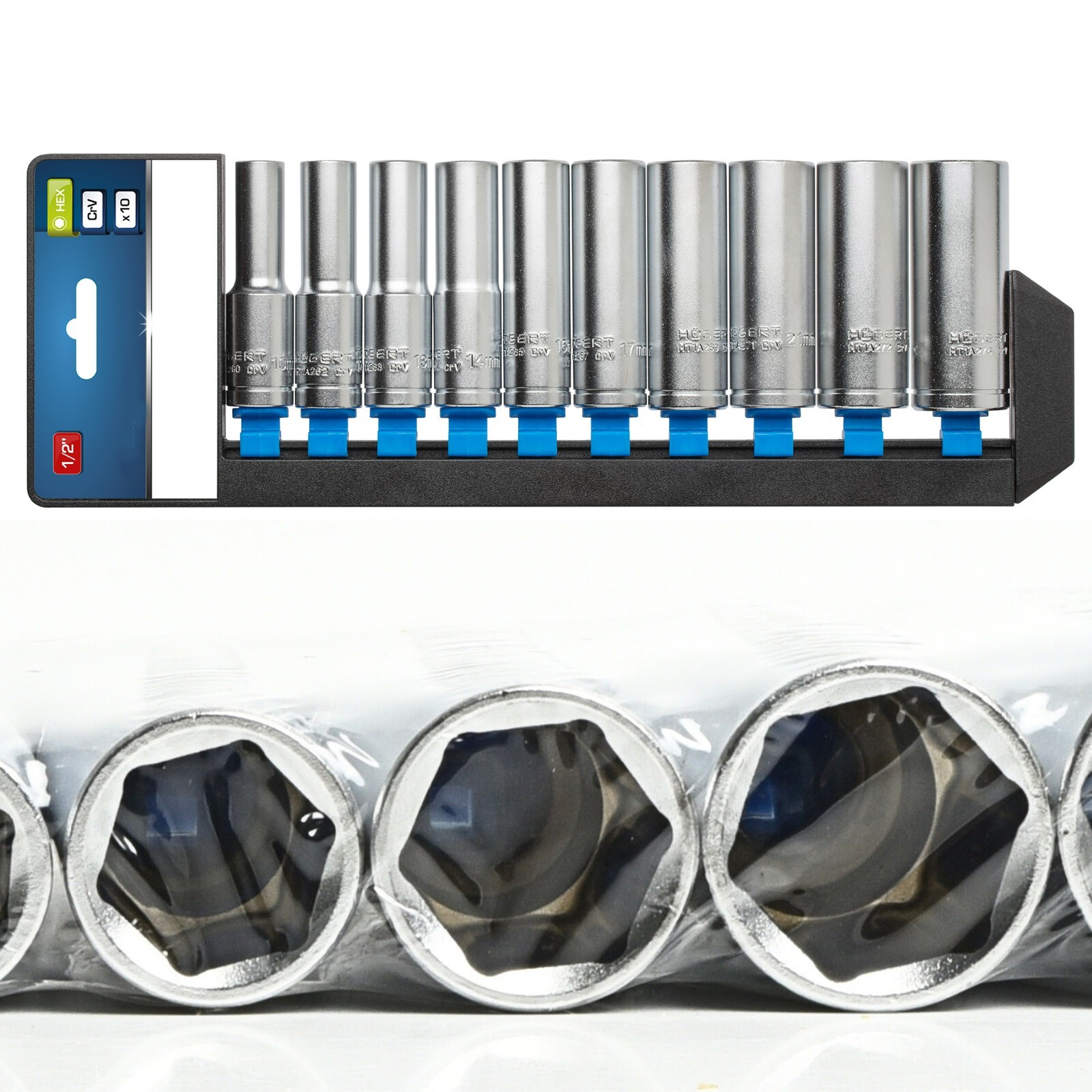 Socket Set 1/2in Drive Deep Hex CrV 10pc