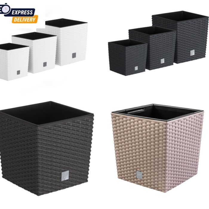 Square Planter with Insert Rattan-Effect Low