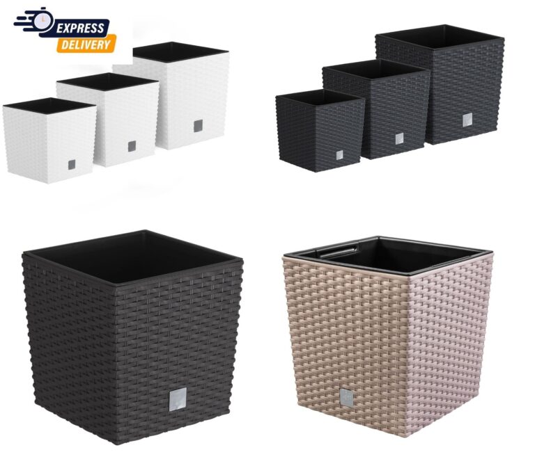 Square Planter with Insert Rattan-Effect Low